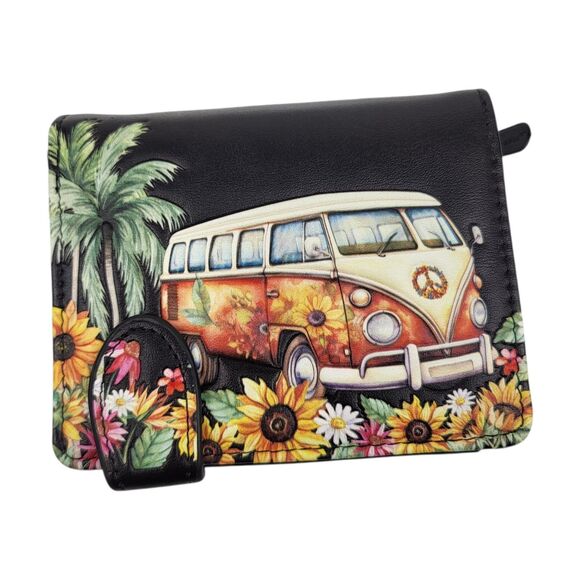 Shagwear Handbags - Shagwear Zippered Bifold Wallet Vegan Leather VW Bus Hippie Beach